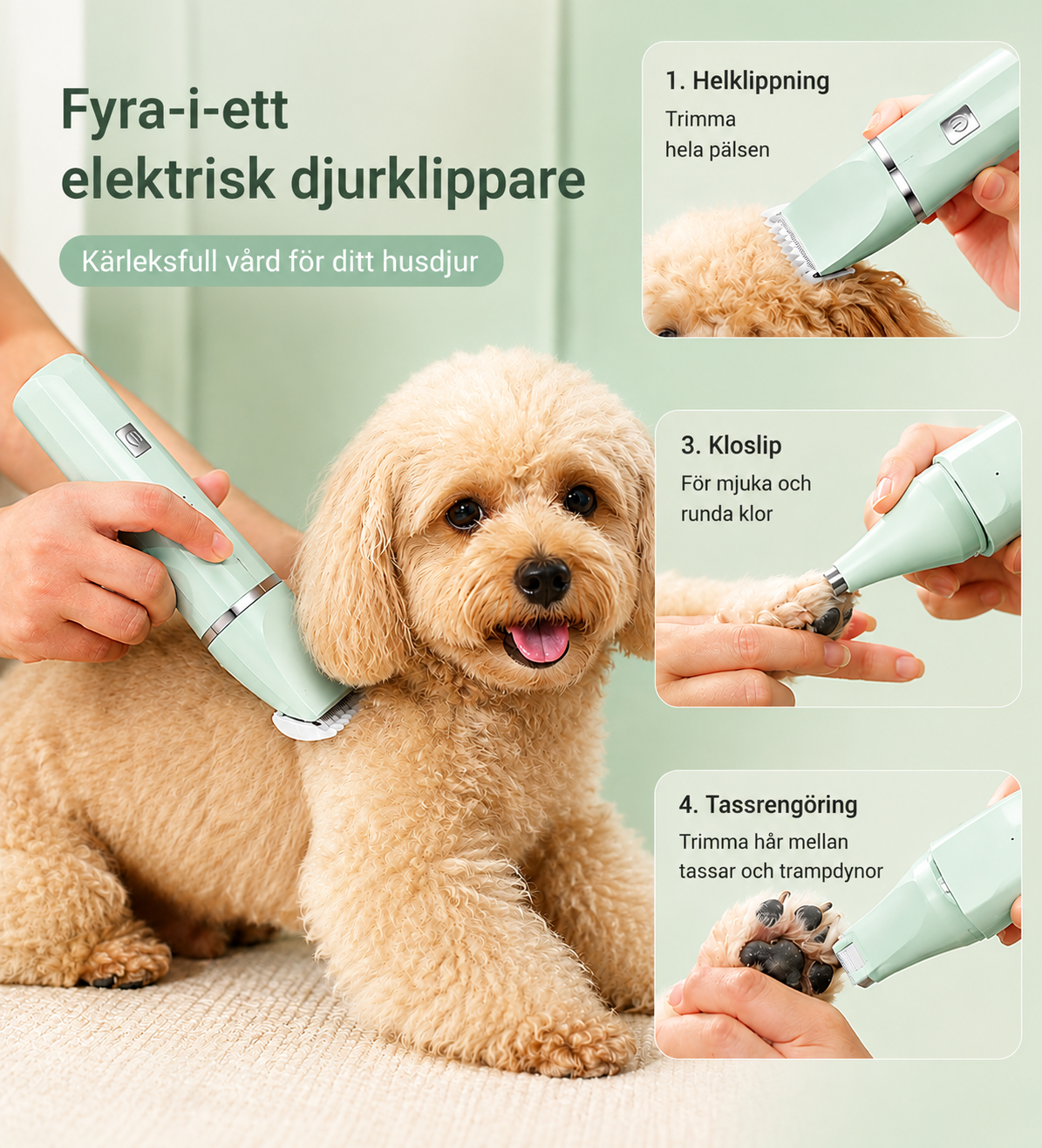 Elektrisk 4-i-1-stelleredskap for hunder og katter